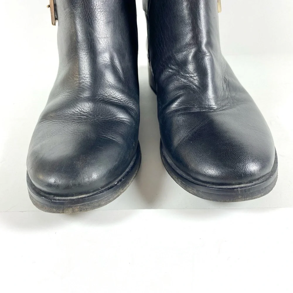 Tory Burch Black Tumbled Leather Moto Ankle Boots Mid Buckle Booties size 9